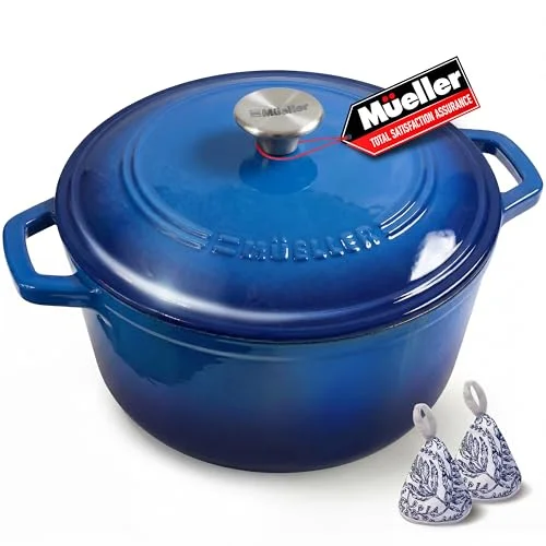 Mueller enameled cast iron Dutch oven, 6 quart, aqua blue